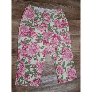 St. John's Bay Floral Print Capris Women's Size 14 Yellow Pink Cotton